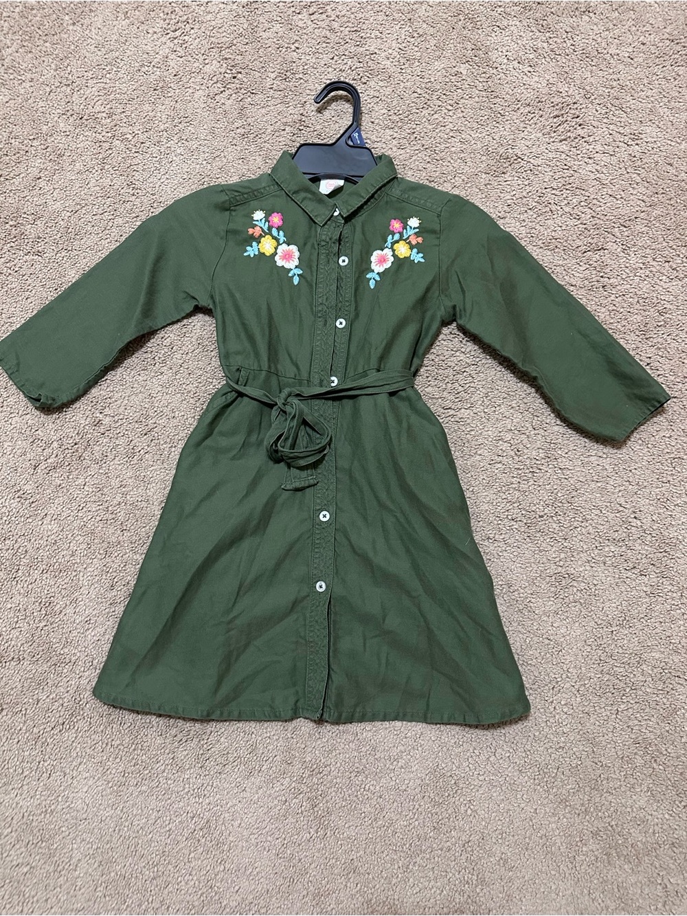 wonder nation Olive Green Embroidered Button-Front Dress